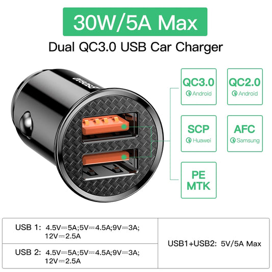 Choks 30W USB Car Charger Quick Charge 4.0 3.0 FCP SCP USB
